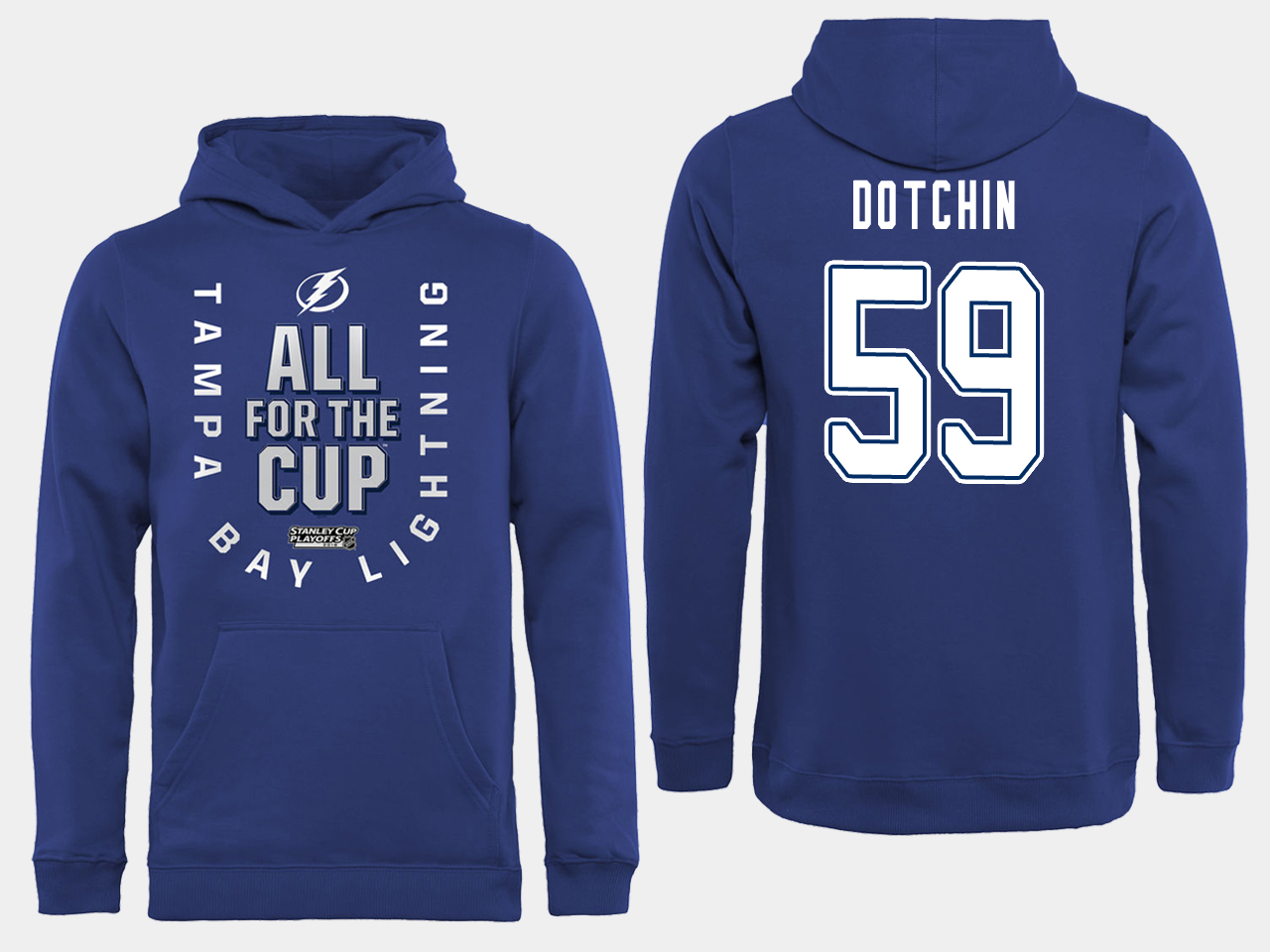 NHL Men adidas Tampa Bay Lightning 59 Dotchin blue All for the Cup Hoodie